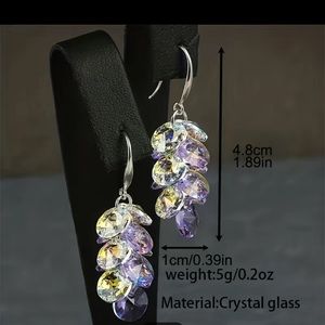Clear and purple crystal round layered 925 sterling silver earrings